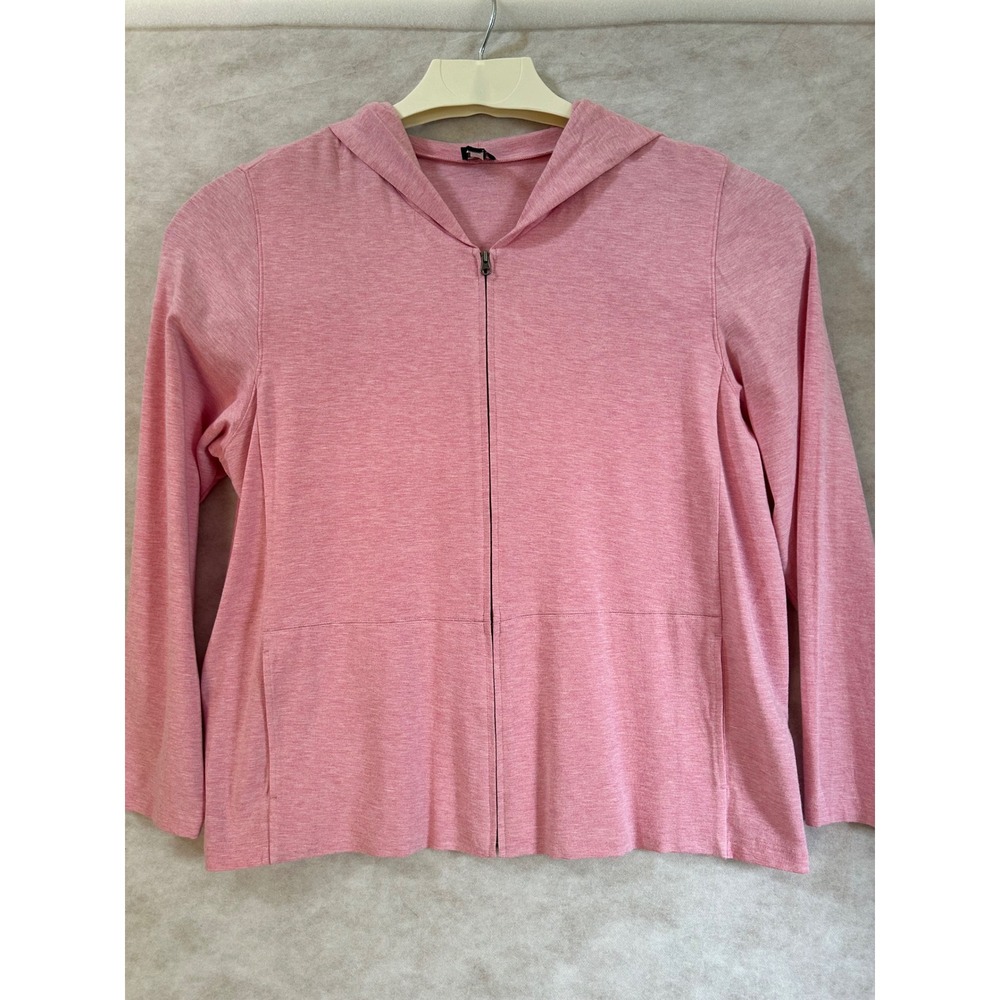 Eileen Fisher Woman Pink Heathered Viscose Stretch Zip Up Hoodie 1X RN78121